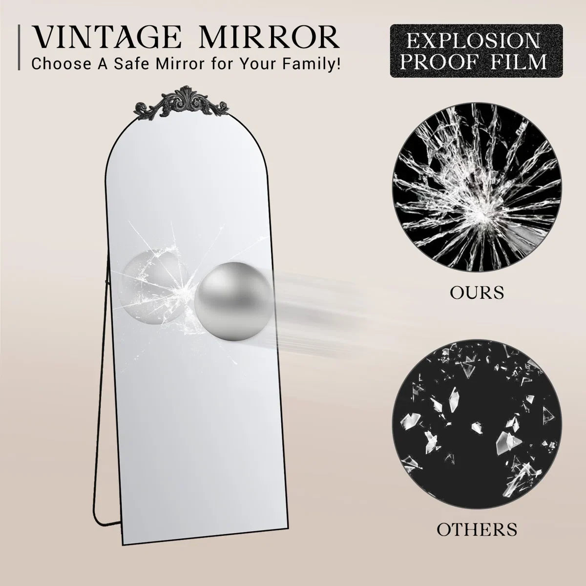 24x65 Inch Vintage Arch Accent Full Length Wall/Floor Mirror