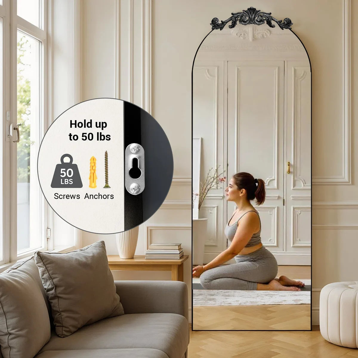 24x65 Inch Vintage Arch Accent Full Length Wall/Floor Mirror
