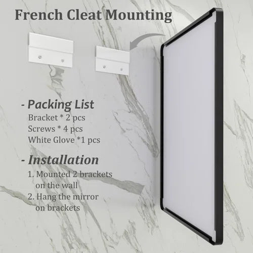 Aevar High-Strength Tempered Glass and Aluminum Alloy Framed French Cleat Mounted Wall Decor Bathroom Vanity Mirror with 5-Year Warranty