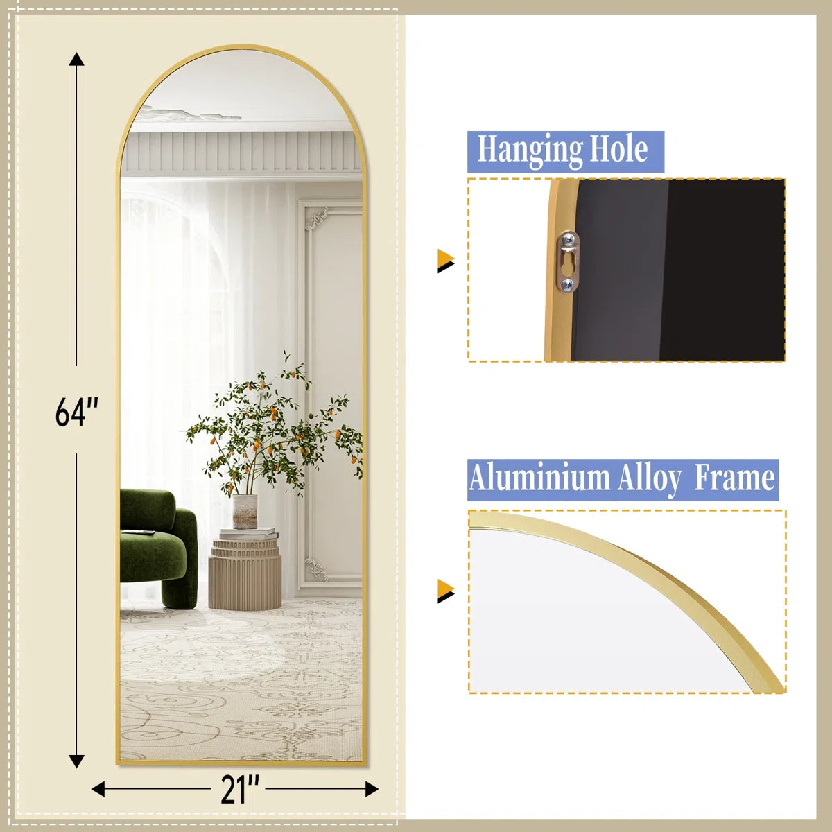 Arch Full Length Mirror with Stand Leaning and Floor Mirrors